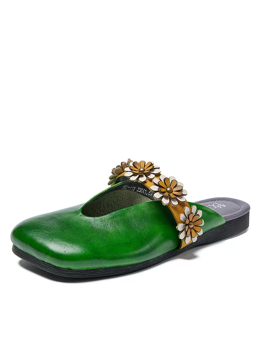 Women Summer Solid Flower Leather Slippers SC1011