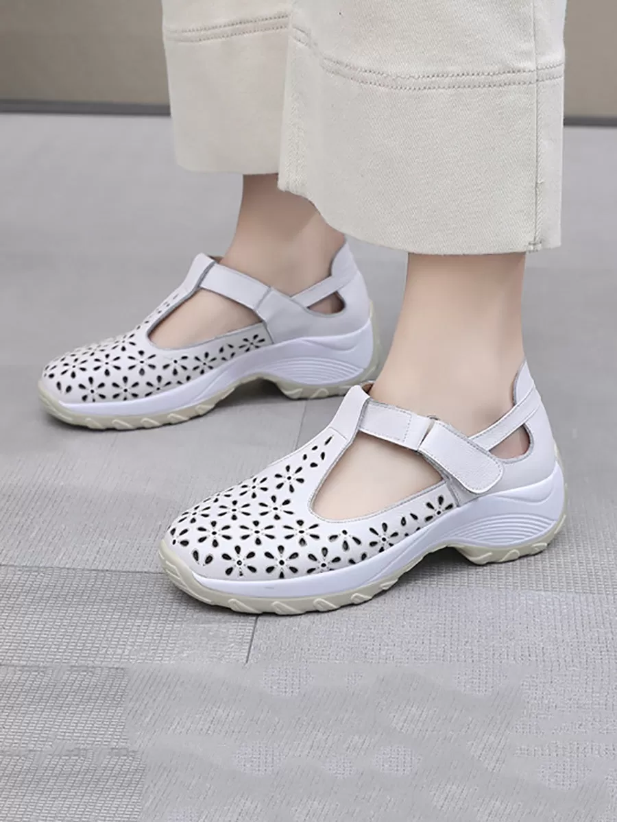 Women Summer Solid Leather Cutout Platform Shoes PA1025