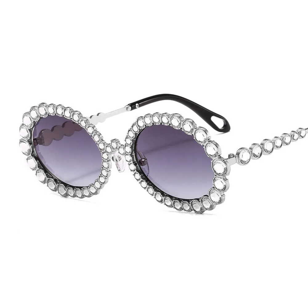 Women's Fashion Dazzling Diamond Decor Big Oval Frame Sunglasses