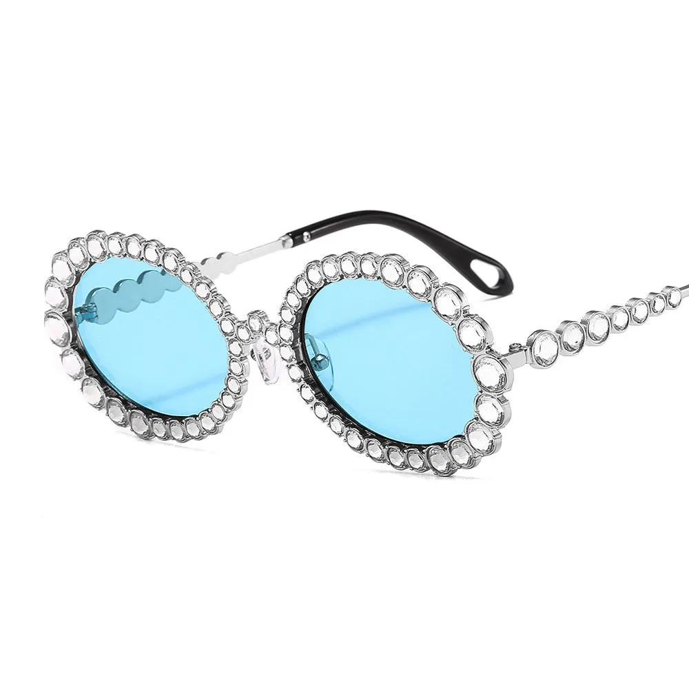 Women's Fashion Dazzling Diamond Decor Big Oval Frame Sunglasses