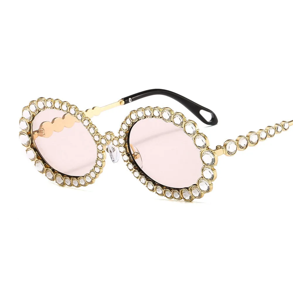 Women's Fashion Dazzling Diamond Decor Big Oval Frame Sunglasses