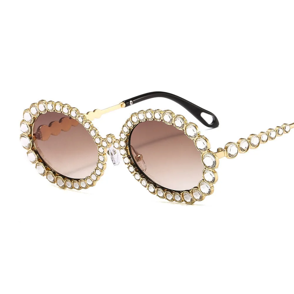 Women's Fashion Dazzling Diamond Decor Big Oval Frame Sunglasses