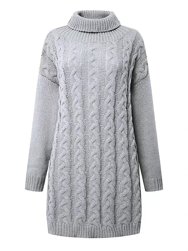 Women's Gray Cowneck Cable Knit Sweater