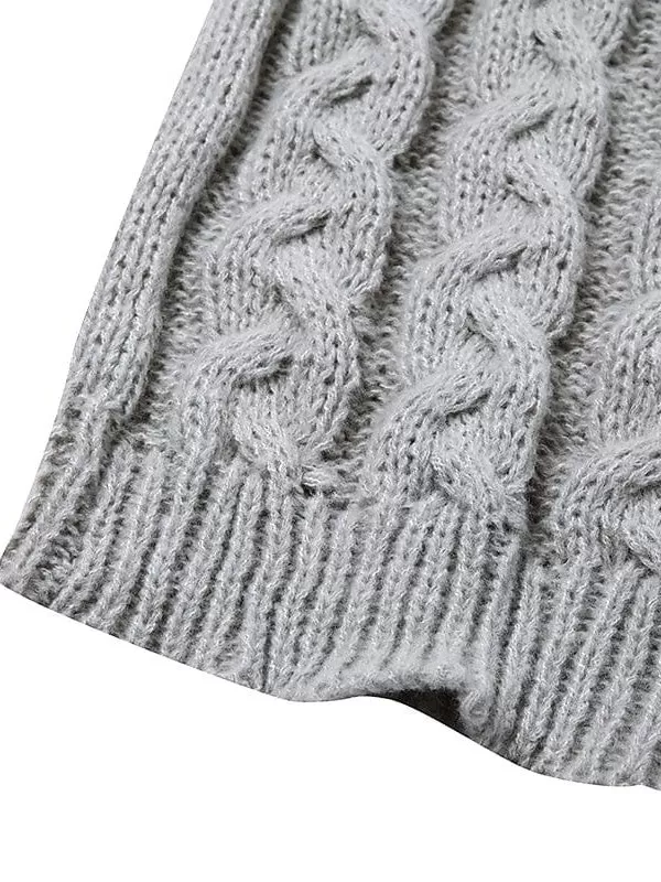 Women's Gray Cowneck Cable Knit Sweater