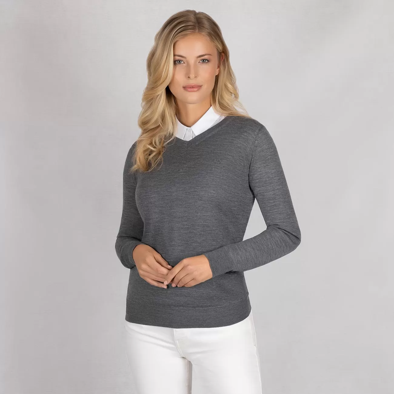 Wool Pullover Light V Neck Women