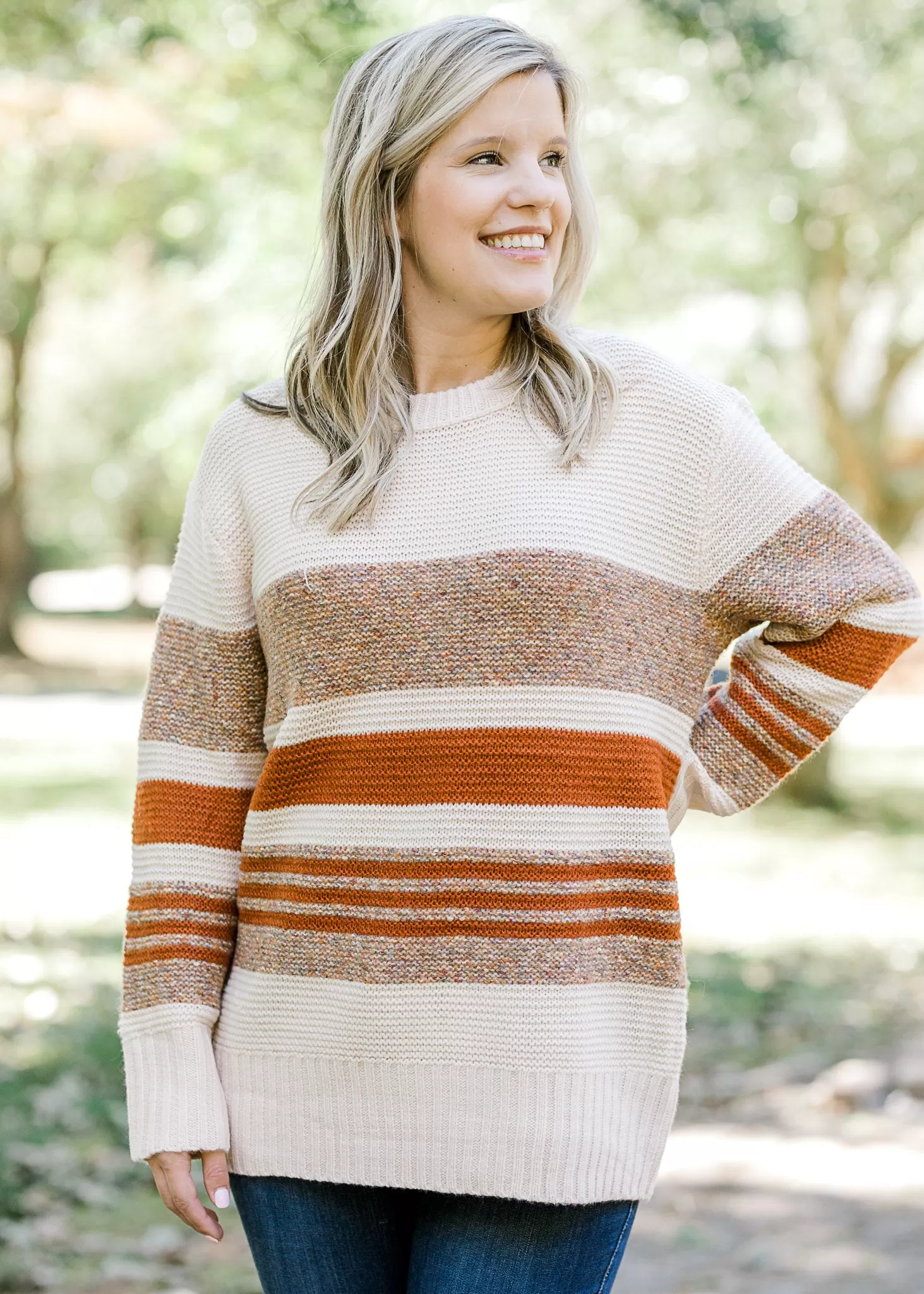 X Brown and Rust Striped Cream Sweater