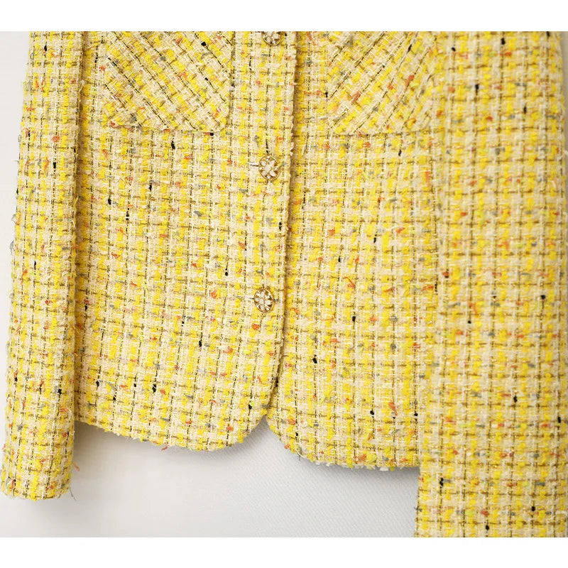 Yellow Luxury Woven Tweed Coat - Small Fragrance Jacket