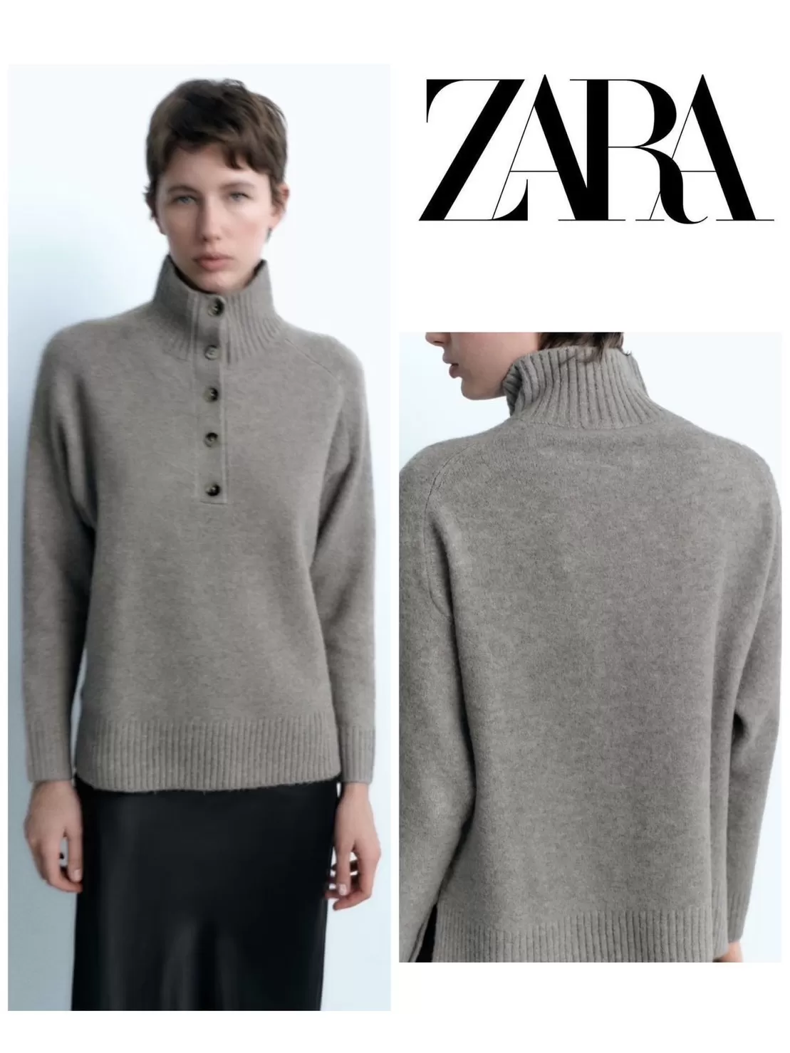 ZARA  |BUTTONED HIGH COLLAR KNIT SWEATER