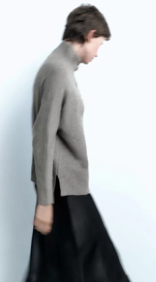 ZARA  |BUTTONED HIGH COLLAR KNIT SWEATER