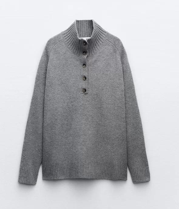 ZARA  |BUTTONED HIGH COLLAR KNIT SWEATER