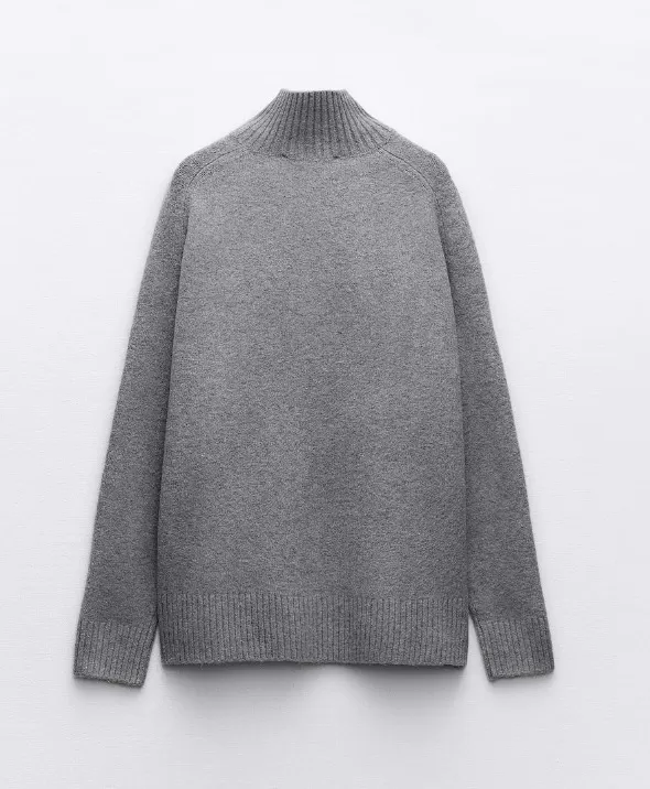 ZARA  |BUTTONED HIGH COLLAR KNIT SWEATER