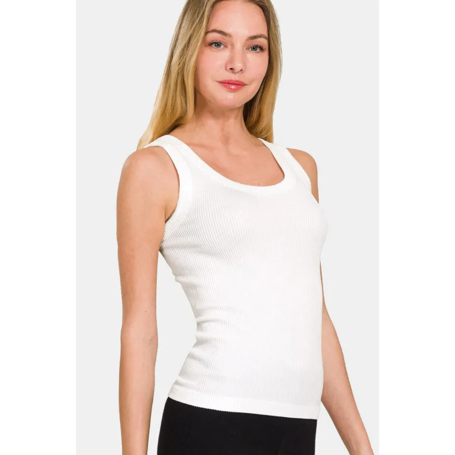 Zenana 2 Way Neckline Washed Ribbed Tank