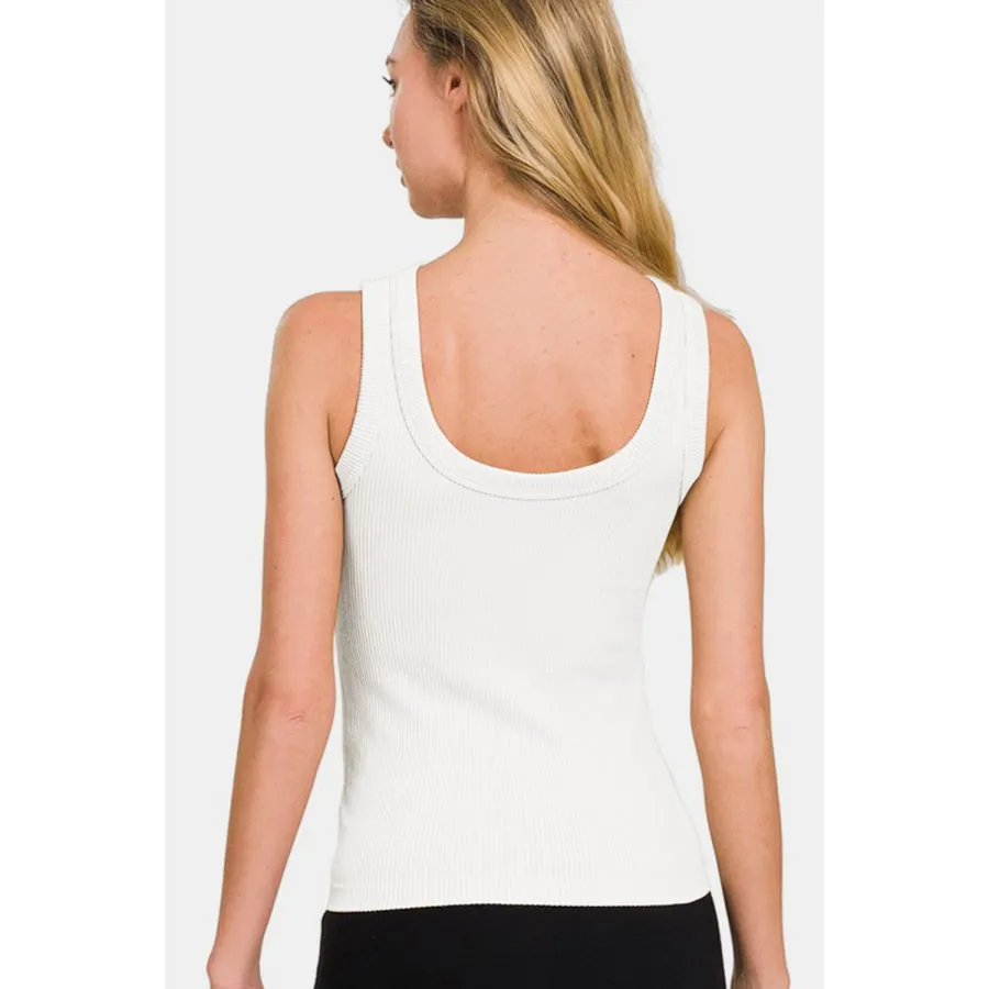 Zenana 2 Way Neckline Washed Ribbed Tank